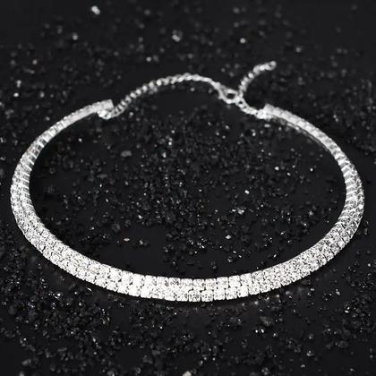 Imagem de Colar 2 Voltas Strass Choker Gargantilha Festa Prata C40