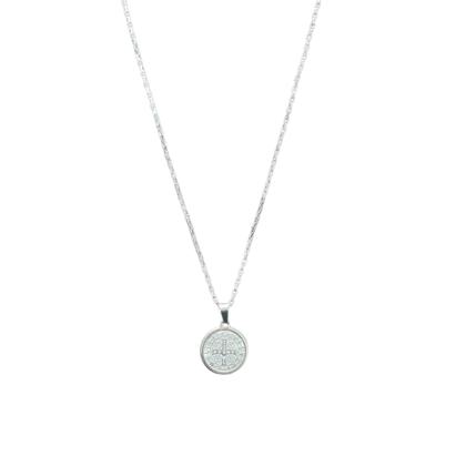 Imagem de COLAR AÇO INOX 60CM tijolinho MEDALHA SÃO BENTO 2CM RELEVO
