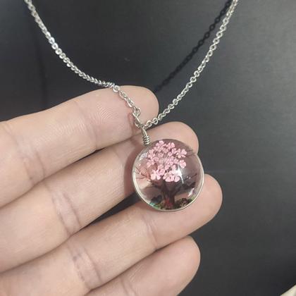 Imagem de Colar Árvore da vida folha redondo Turquesa resina corrente aço inox prata