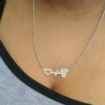 Imagem de colar banhado Corrente aço inox prata Pingente Menina Batimento Cardíaco coração muito amor