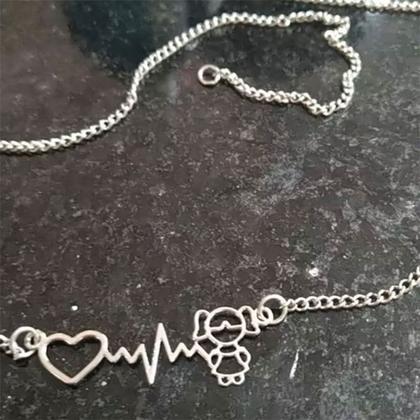 Imagem de colar banhado Corrente aço inox prata Pingente Menina Batimento Cardíaco coração muito amor