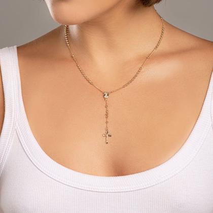 Imagem de Colar banhado ouro 3x 24k 18k e 22k  feminino cruz terço sagrado coração de maria rommanel 532073