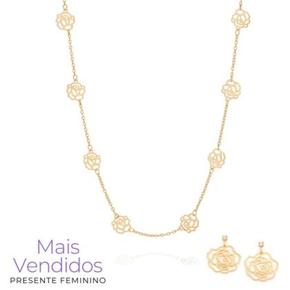 Imagem de Colar + Brincos Rommanel Presente Feminino Banhado A Ouro 18k Com Caixinha E Sacola Aniversário
