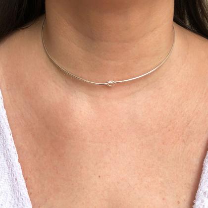 Imagem de Colar Choker Aro Nó Rígido Prata 925 Legítima