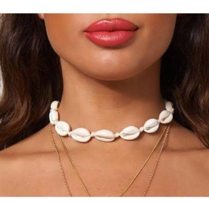 Imagem de Colar Choker Conchas Búzios natural olho grego Fio Encerado com concha Gargantilha Tendência Moda Verão Praia