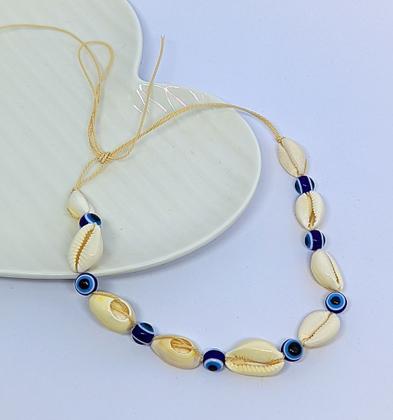 Imagem de Colar Choker Conchas Búzios natural olho grego Fio Encerado com concha Gargantilha Tendência Moda Verão Praia