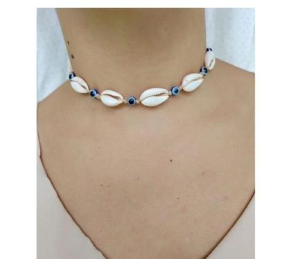 Imagem de Colar Choker Conchas Búzios natural olho grego Fio Encerado com concha Gargantilha Tendência Moda Verão Praia