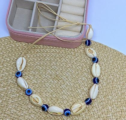 Imagem de Colar Choker Conchas Búzios natural olho grego Fio Encerado com concha Gargantilha Tendência Moda Verão Praia