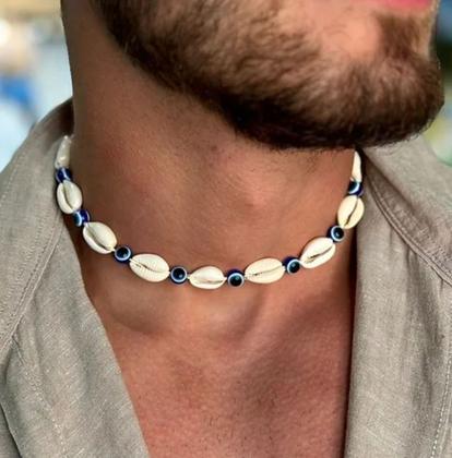 Imagem de Colar Choker Conchas Búzios natural olho grego Fio Encerado com concha Gargantilha Tendência Moda Verão Praia