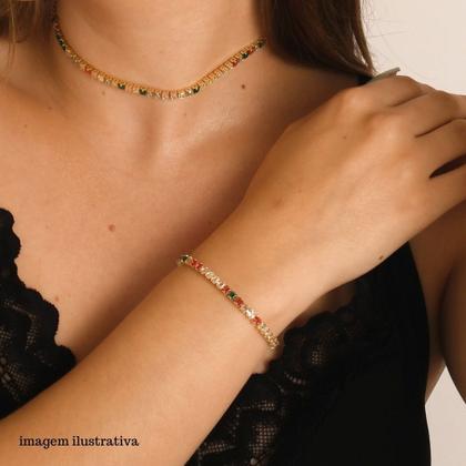 Imagem de Colar Choker corrente riviera Cravejado de Zircônias Coloridas Banhada a ouro 18k