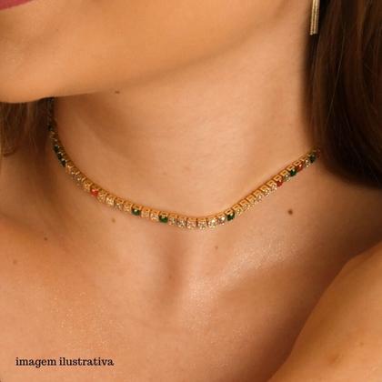 Imagem de Colar Choker corrente riviera Cravejado de Zircônias Coloridas Banhada a ouro 18k
