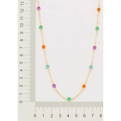 Imagem de Colar Choker Cristais Coloridos Feminino Rommanel Banhado Ouro 18k 531958
