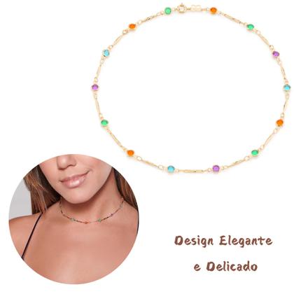 Imagem de Colar Choker Cristais Coloridos Feminino Rommanel Banhado Ouro 18k 531958