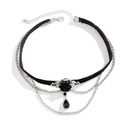 Imagem de Colar Choker De Corda De Algodão Preto Para Mulheres Com Corrente De Elos, Franjas E Contas De