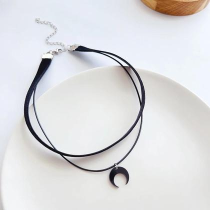 Imagem de Colar Choker De Lua Crescente Em Veludo Preto Com Dupla Camada Para Mulheres, Doce E Fofo, Em