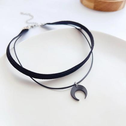 Imagem de Colar Choker De Lua Crescente Em Veludo Preto Com Dupla Camada Para Mulheres, Doce E Fofo, Em