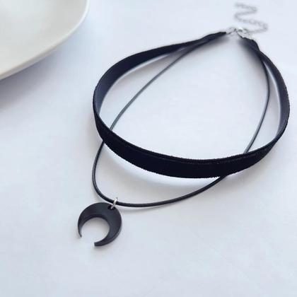 Imagem de Colar Choker De Lua Crescente Em Veludo Preto Com Dupla Camada Para Mulheres, Doce E Fofo, Em