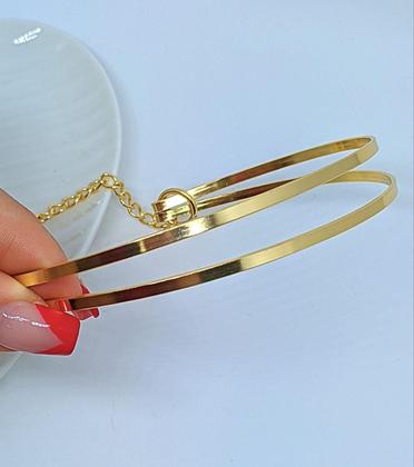 Imagem de Colar Choker Feminino Elo Aro Duplo Liso Metal Ajustável Folheado Ouro 18k Tendência Blogueira Lançamento 2023