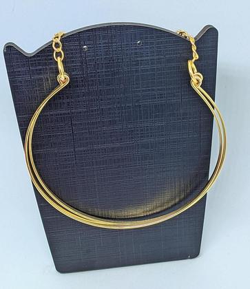 Imagem de Colar Choker Feminino Elo Aro Duplo Liso Metal Ajustável Folheado Ouro 18k Tendência Blogueira Lançamento 2023