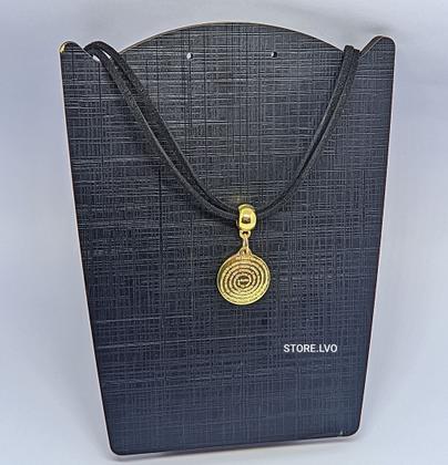 Imagem de Colar Choker Feminino Fio Couro Duplo Camurça Preto com Pingente Medalha Oração Pai Nosso Gargantilha Feminina Religiosa