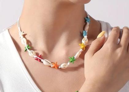 Imagem de Colar Choker Feminino Masculino Conchas Búzios estrela do Mar Fio Encerado Gargantilha Tendência Moda Verão Praia