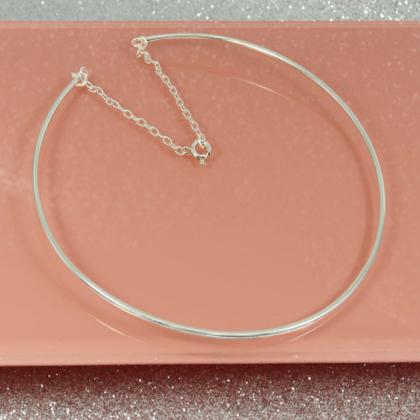Imagem de Colar Choker Gargantilha Aro Rigido Regulagem Prata Legitima 925
