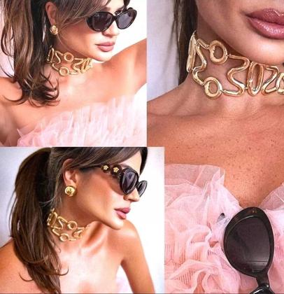 Imagem de Colar Choker Inspiração Thassia Naves Folheado Ouro 18k Dourado Moda Blogueira Lançamento Tendência Gargantilha