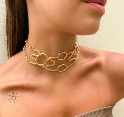 Imagem de Colar Choker Inspiração Thassia Naves Folheado Ouro 18k Dourado Moda Blogueira Lançamento Tendência Gargantilha