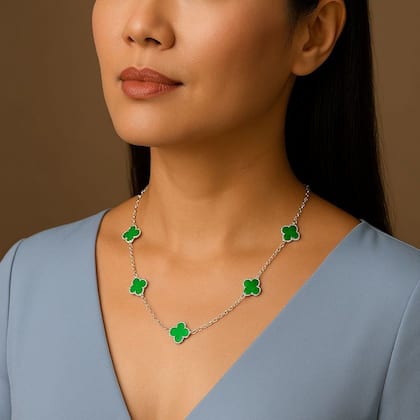 Imagem de Colar Choker Pingente Trevo Grande Prata Original 925 Unisse