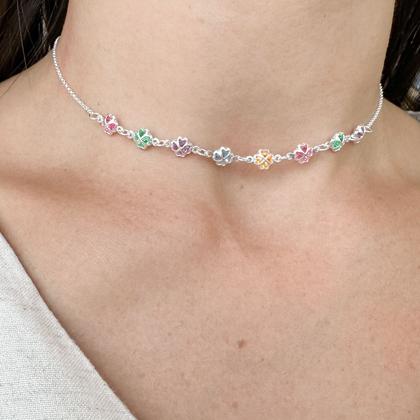 Imagem de Colar Choker Trevos Coloridos Prata 925