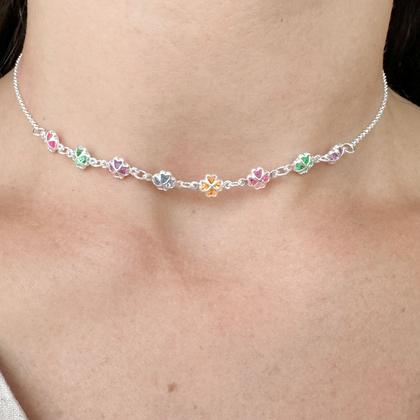 Colar Choker Trevos Coloridos Prata 925 - Ravenalla Imagem de Colar Choker Trevos Coloridos Prata 925