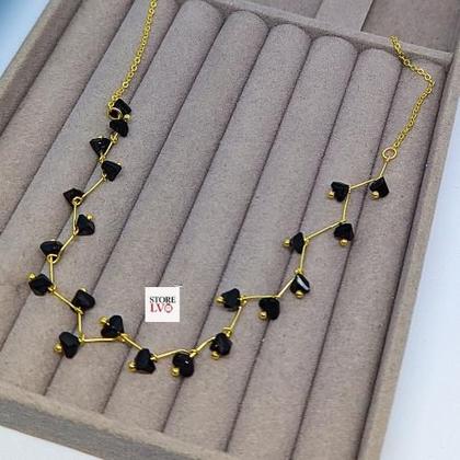 Imagem de Colar Choker zig zag Feminino com Pedras Zircônias cristais gargantilha com bolinhas pérolas Dourado Branca Tendência