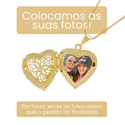 Imagem de Colar com 1 foto relicário coração telado pequeno folheado a ouro 18k