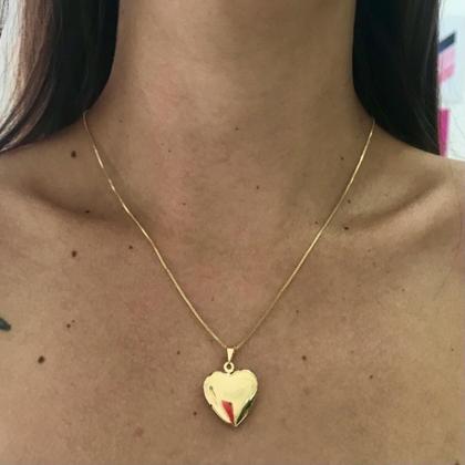 Imagem de Colar com duas fotos Relicário Coração Liso folheado a ouro