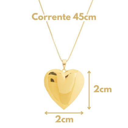 Imagem de Colar com duas fotos Relicário Coração Liso folheado a ouro