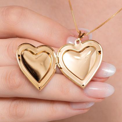 Imagem de Colar com duas fotos Relicário Coração Liso folheado a ouro