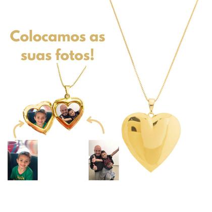 Imagem de Colar com duas fotos Relicário Coração Liso folheado a ouro