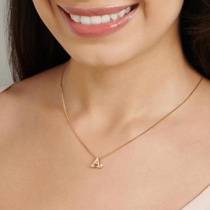 Imagem de Colar com pingente banhado ouro 18k feminino letra inicial nome cravejado zircônia rommanel 531638 542479