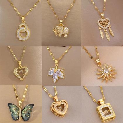 Imagem de Colar com Pingente de Coração de Zircônia - Aço Inoxidável Dourado para Mulheres