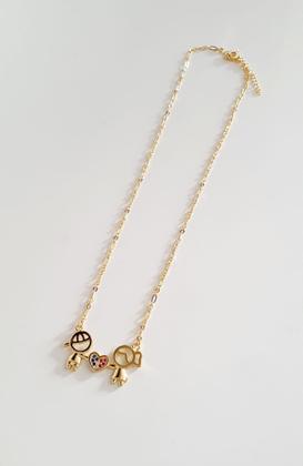 Imagem de Colar com Pingente filho filha com zircônia coloridas banhado ouro18k