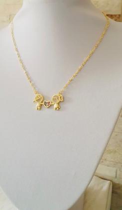Imagem de Colar com Pingente filho filha com zircônia coloridas banhado ouro18k
