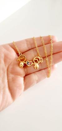 Imagem de Colar com Pingente filho filha com zircônia coloridas banhado ouro18k