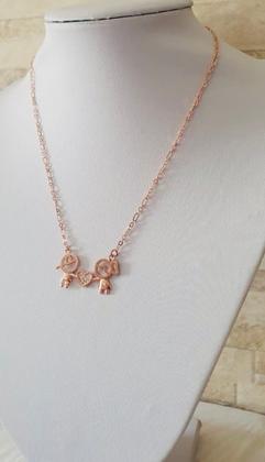 Imagem de Colar com Pingente filho filha coração cravejado de Zirconias banhado ouro rose