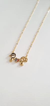 Imagem de Colar com Pingente menina menino com Zirconias coloridas banhado ouro18k