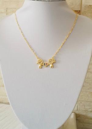 Imagem de Colar com Pingente menina menino com Zirconias coloridas banhado ouro18k