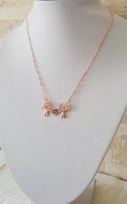 Imagem de Colar com Pingente menino menina coração Zirconias verdes banhado ouro rose