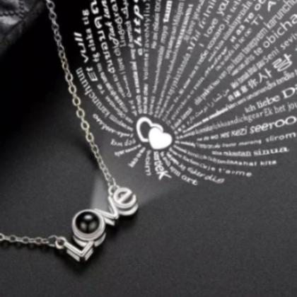 Imagem de Colar Conjunto Love Presente Aniversário Esposa Projeção Eu Te Amo 100 Idiomas + Porta Jóias + Dedicatória