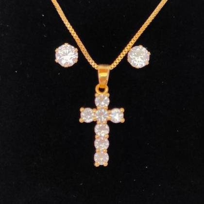 Imagem de Colar Conjunto Presente Esposa Maravilhosa Crucifixo Cx Veludo Luxo + Dedicatória