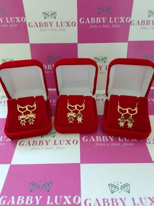 Imagem de Colar Coração Pingente Filhos Menino Menina Casal Banhado Ouro18k