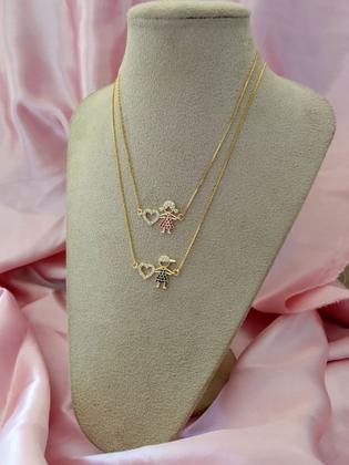 Imagem de Colar Cordão Com Pingente Menina Filho Folheado a Ouro 18k